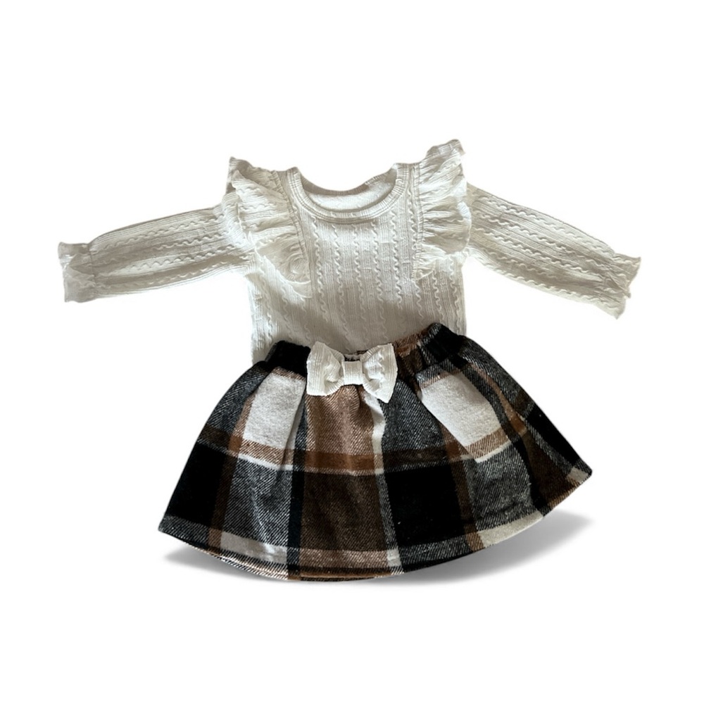 White Ruffled Top with Plaid Skirt